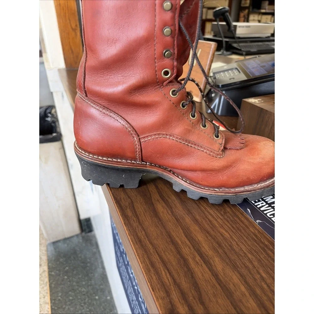 VTG Golden Retriever 9015 Deluxe Logger Boots Men's 8M Red Oak - Excellent Tread